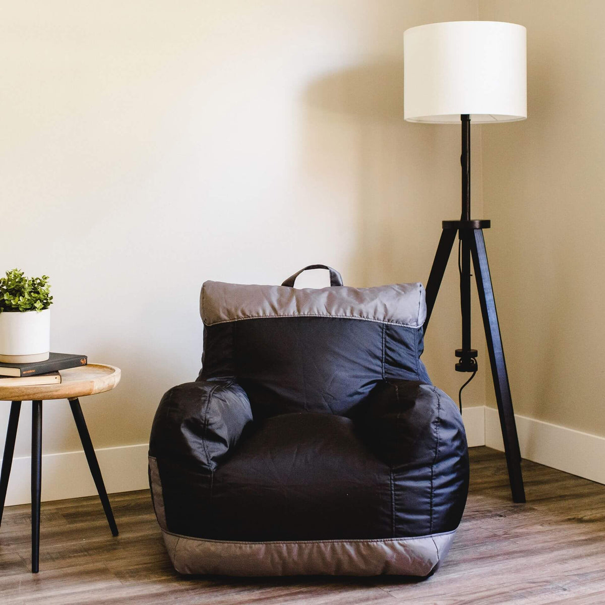 Black and gray beanbag chair for adults 