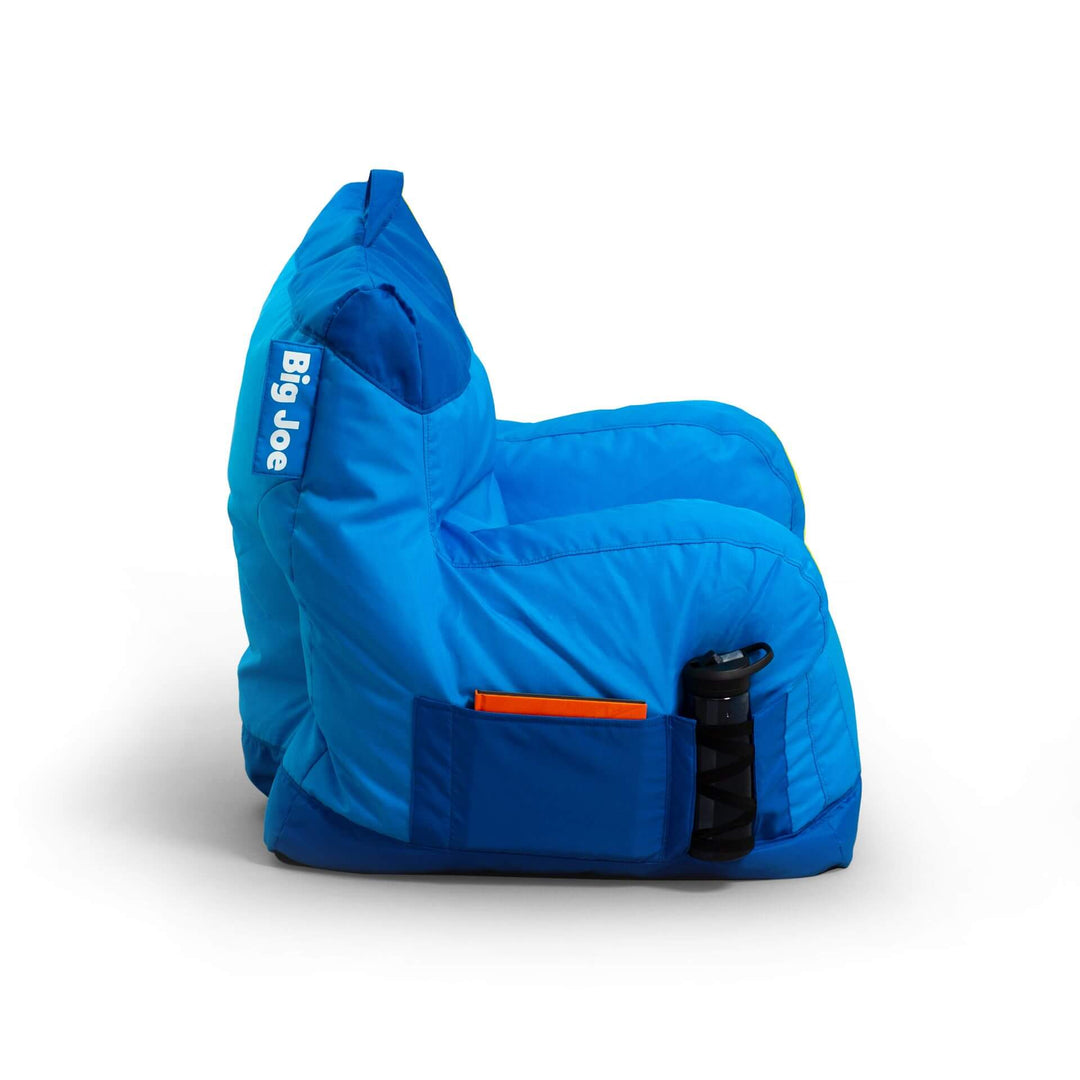 Side view bean bag chair with arm rests and pockets #color_two-tone-blue-smartmax