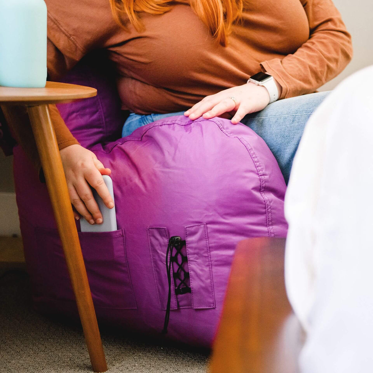 Purple beanbag chair with pockets 
