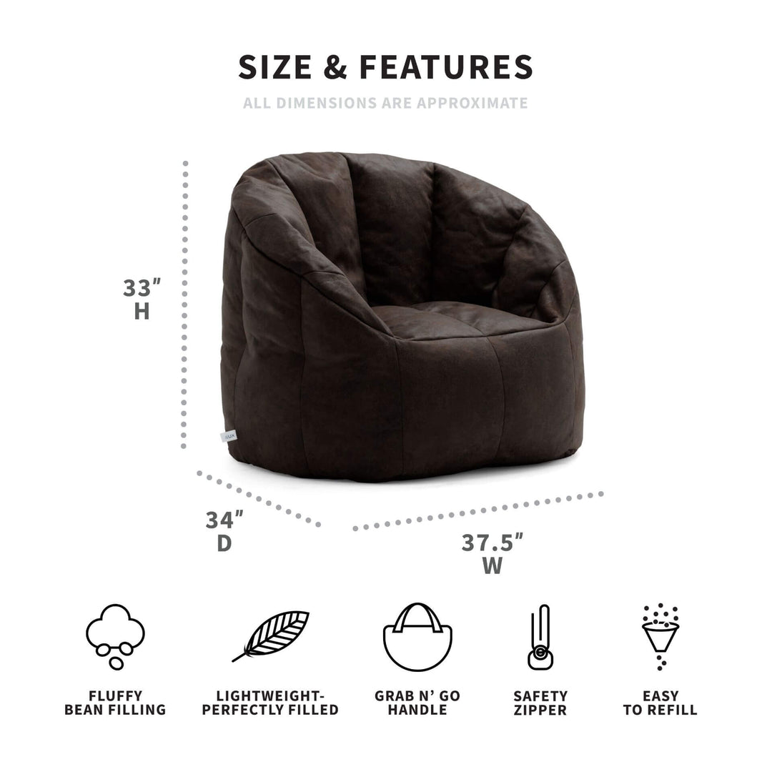 Milano Brown Bean-Filled Chair in Brown dimensions #color_espresso-blazer