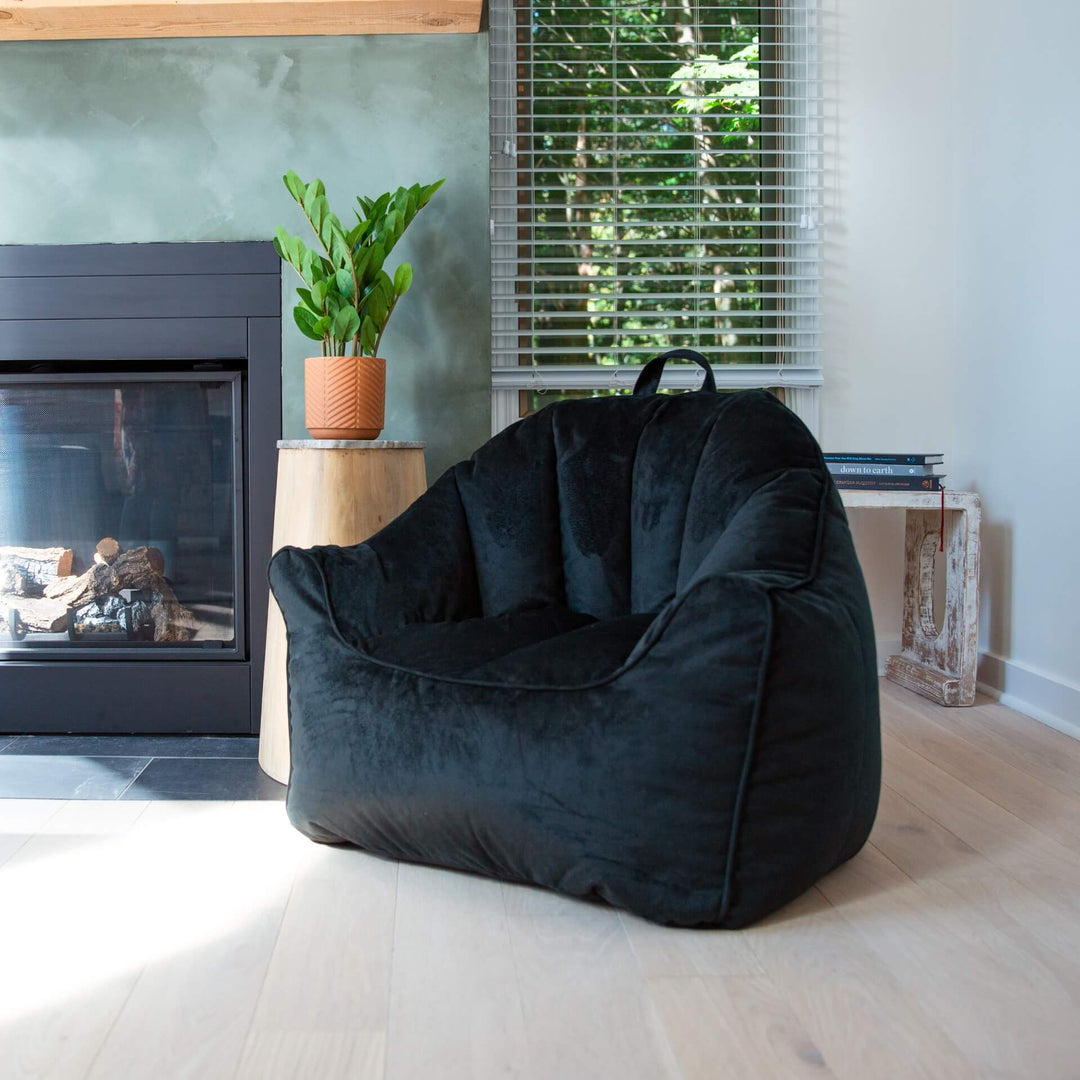 Back rest beanbag chair in black #color_black-plush