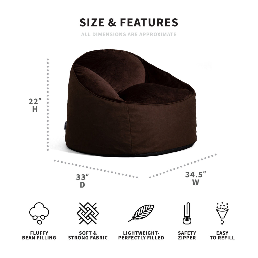 Dimensions cocoa marmit adult beanbag chair #color_cocoa-lenox