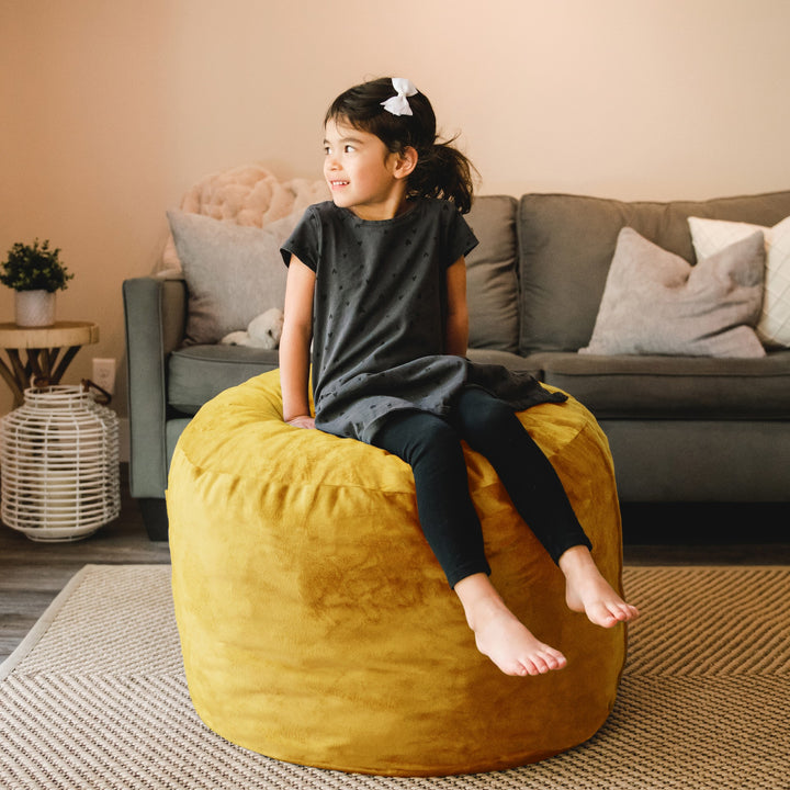 Fuf girl on foam beanbag yellow #color_mustard-plush