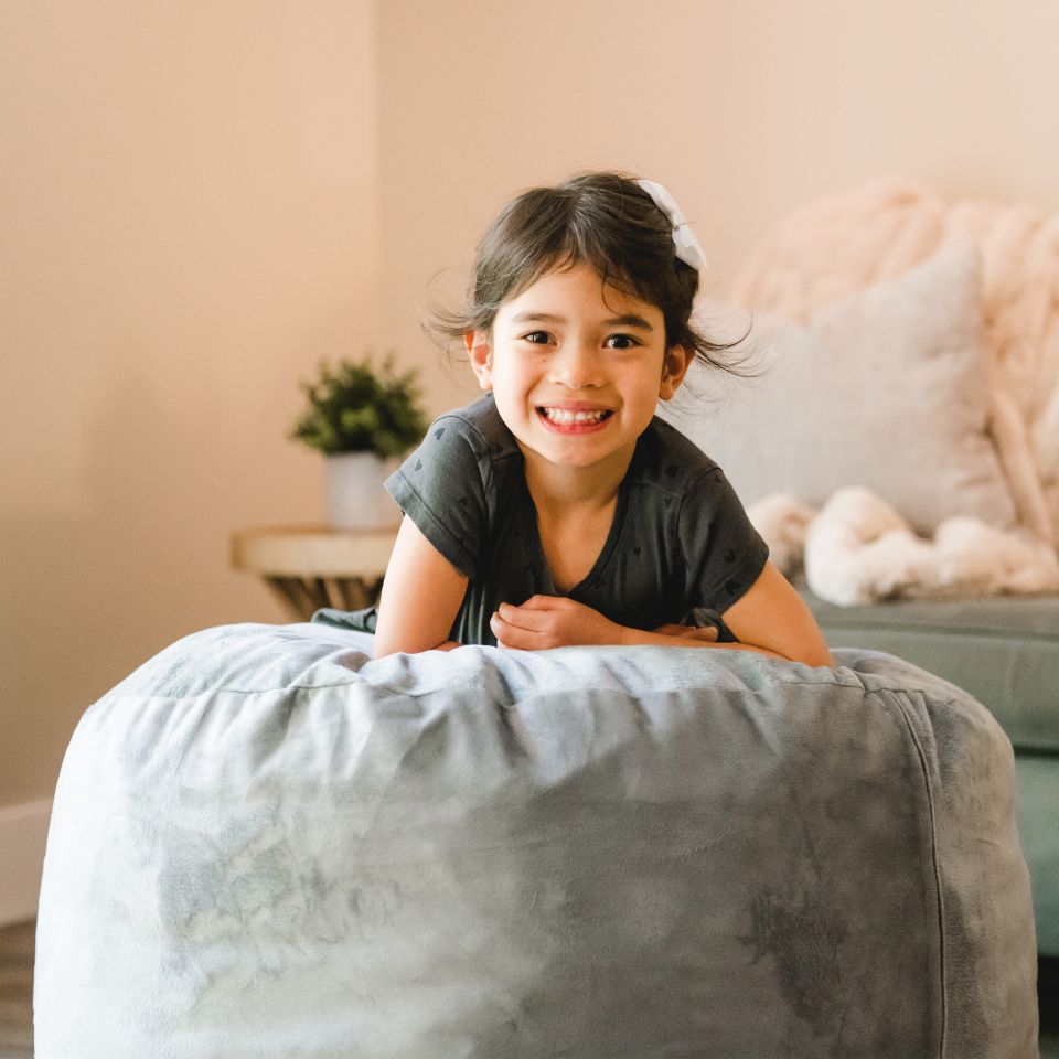 Kids foam beanbag chair size small gray #color_gray-plush