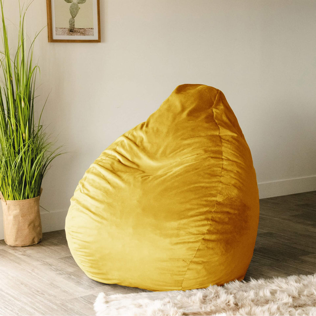 yellow teardrop shaped lotus chair #color_mustard-plush