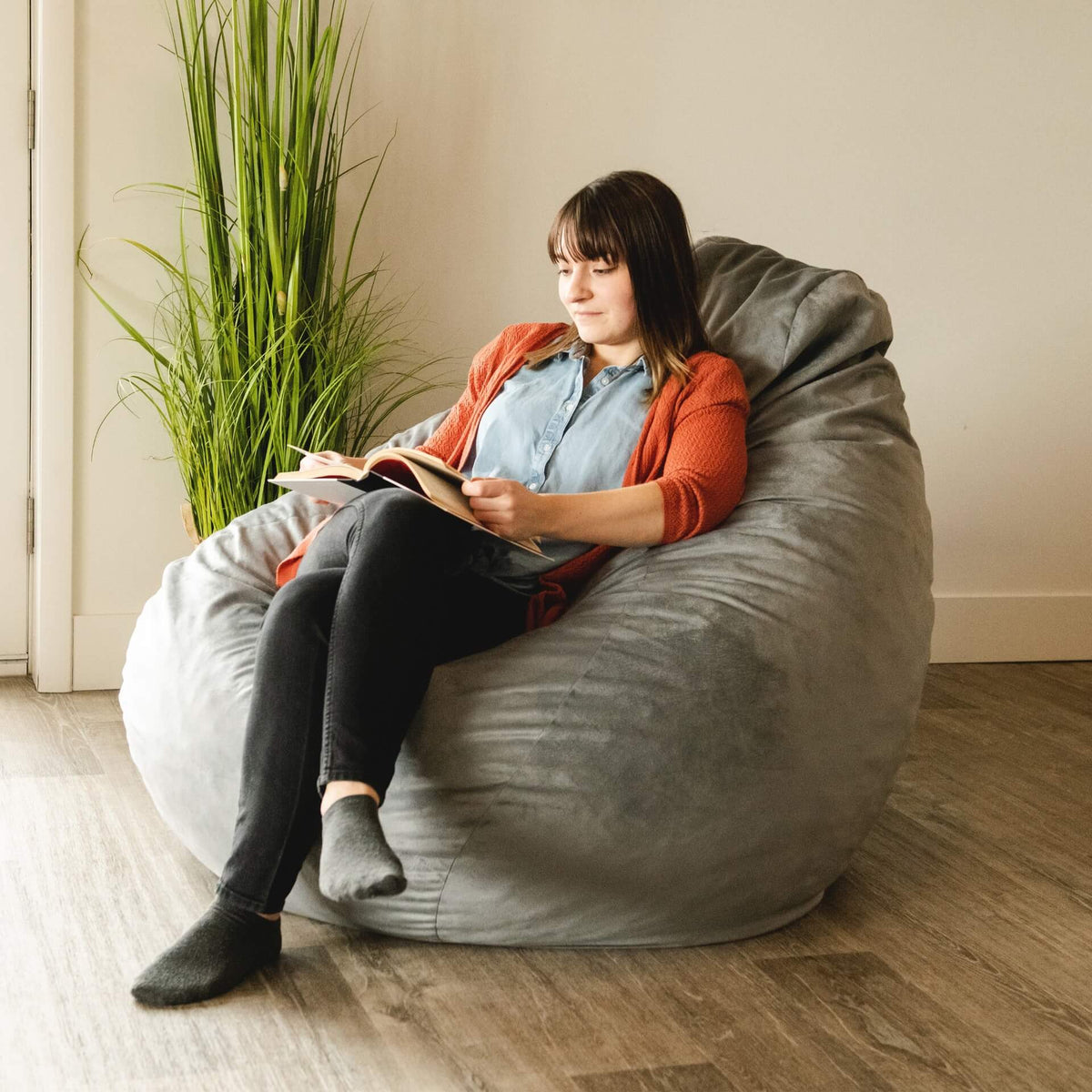 Lotus plush foam bag chair #color_gray-plush