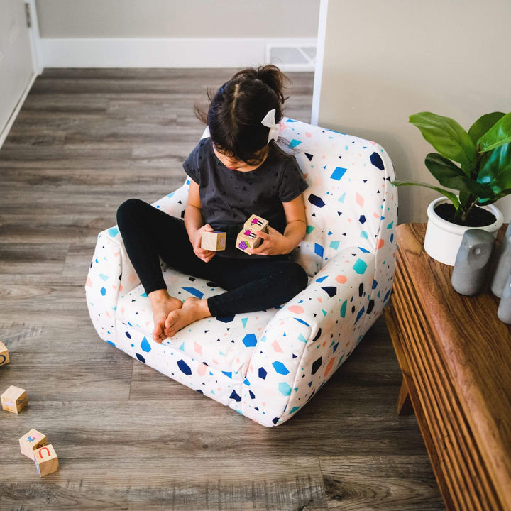 Kids chair Mid-Mod fits young kids great for play or reading #color_dolce-terrazzo-lenox#color_dolce-terrazzo-lenox