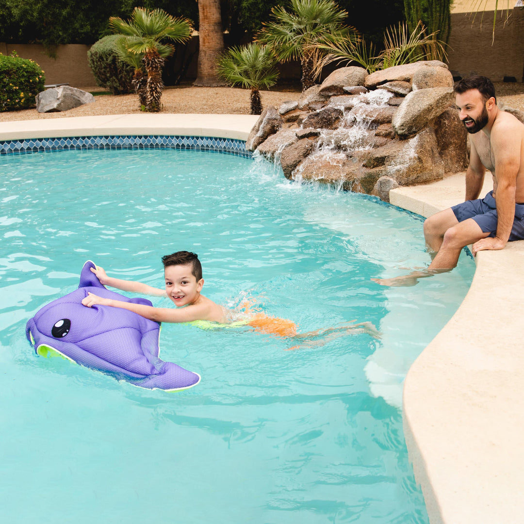 Kids Pool Toy Float Bean Filled Manta Ray and boy #style_manta-ray