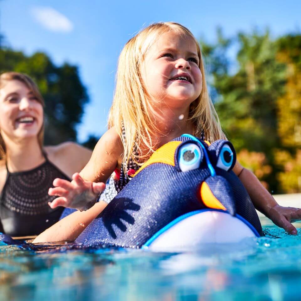Pool Pets Penguin Kids Pool Float girl in pool #style_penguin