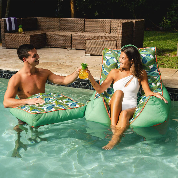 Floating Drink caddie for pool #color_green-tropical-palm