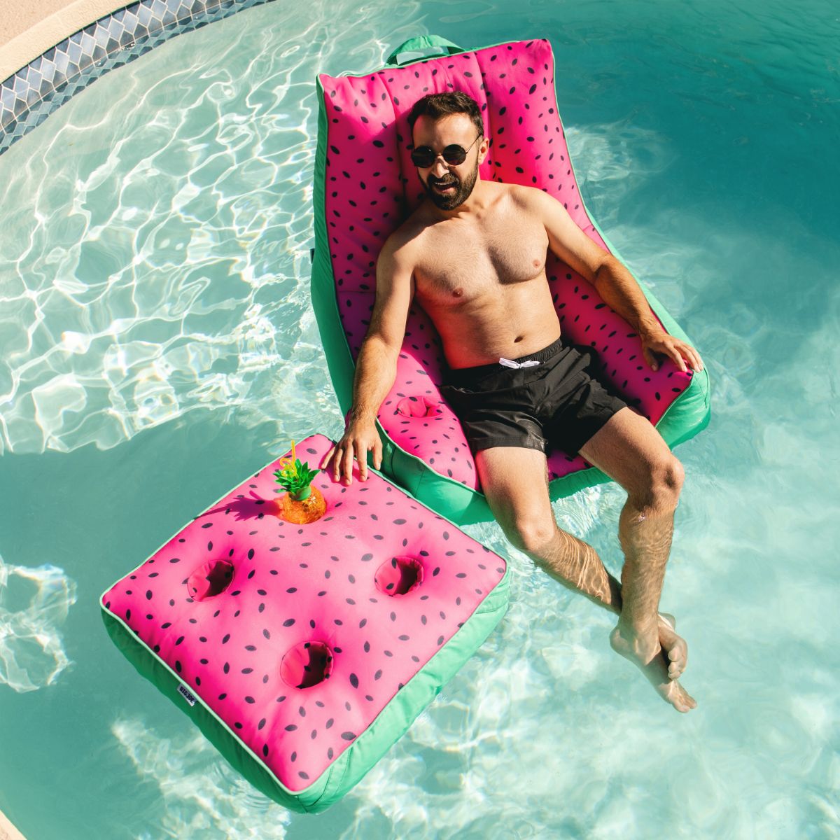 Matching floating drink holder and chair for pool 