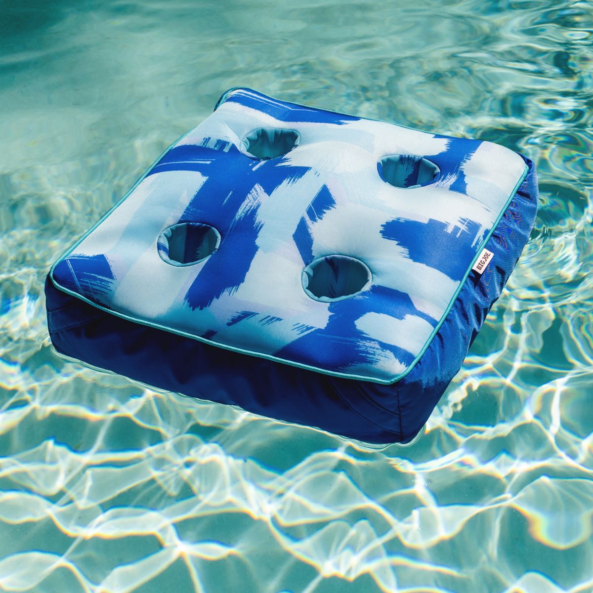Blue pool caddie for drinks 
