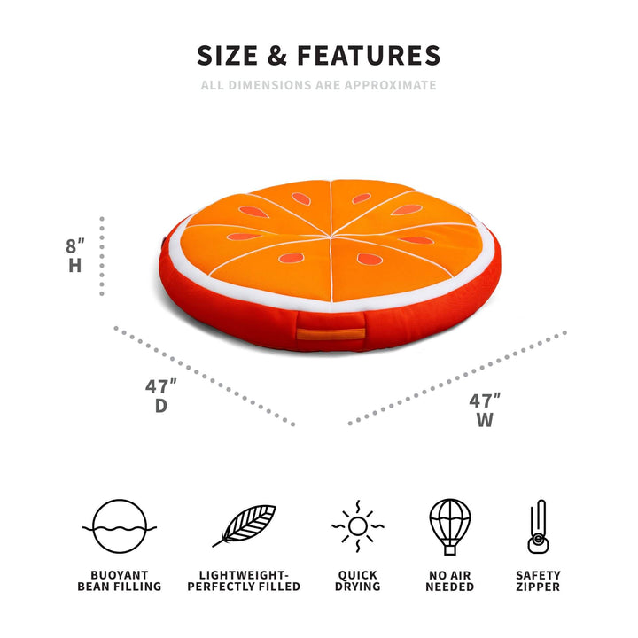 Bean Filled Pool Float shaped like orange dimensions #style_orange