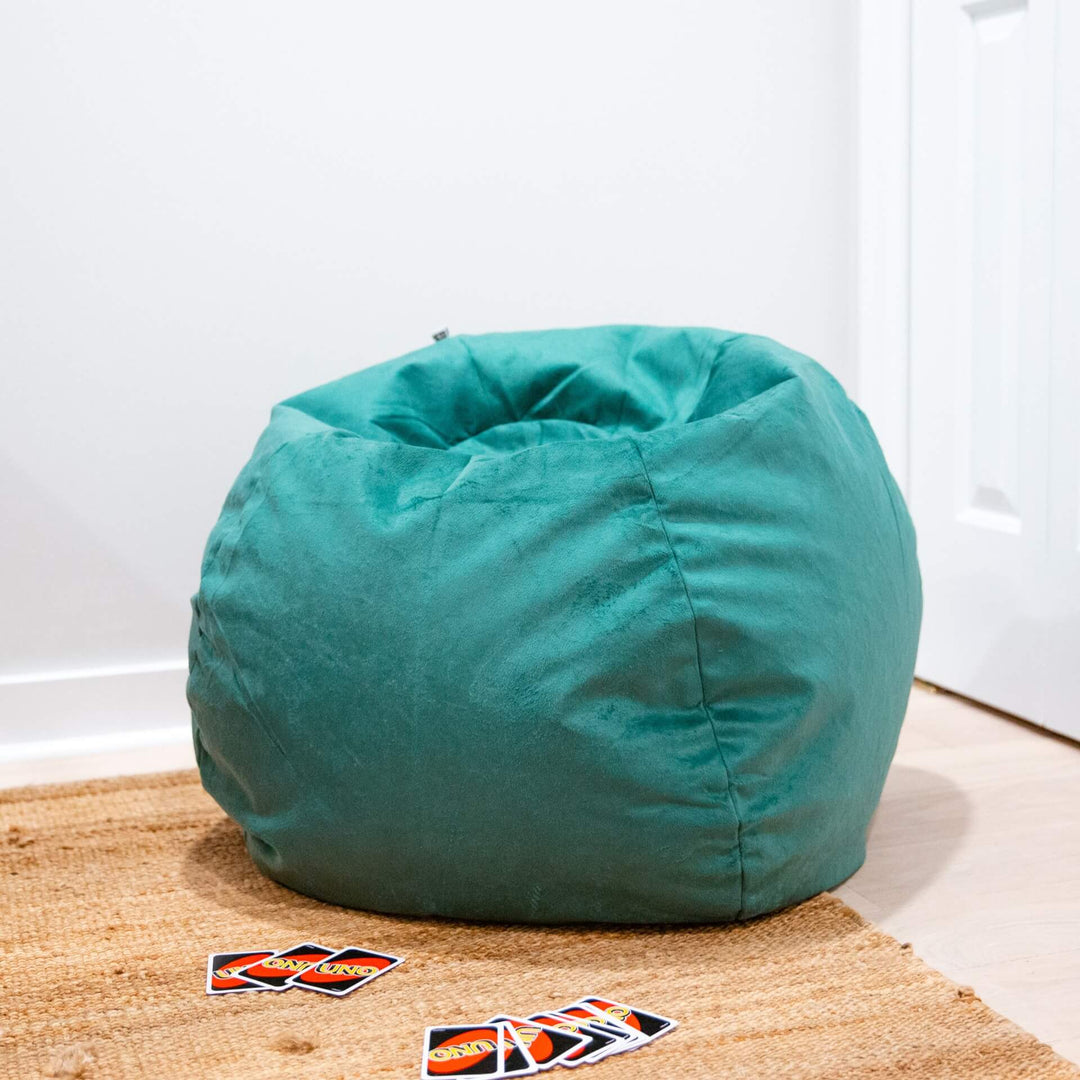 Green plush beanbag chair for kids #color_pine-green-plush