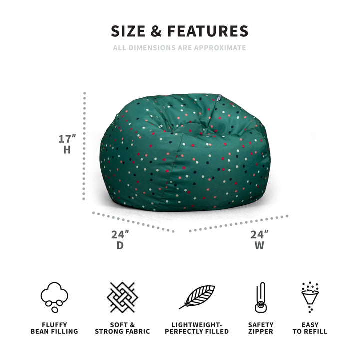 Kids bean bag chair green polka dot dimensions #color_pine-green-sparkler-gabardine