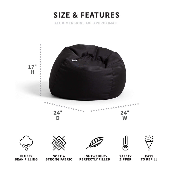 Dimensions black beanbag chair #color_peat-black-gabardine